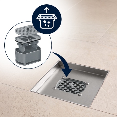 ODPŁYW LINIOWY 10x10 KWADRATOWY INOX NISKI SYFON WYSOKA PRZEPUSTOWOŚĆ DL07 FIX