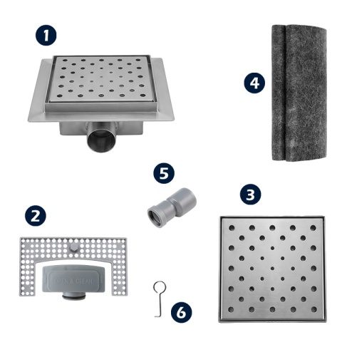 ODPŁYW LINIOWY KWADRATOWY 15x15 CM INOX WYSOKA PRZEPUSTOWOŚĆ DL06 CIRCLE