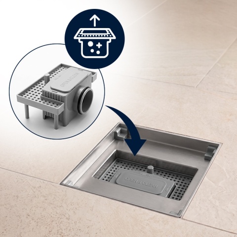 ODPŁYW LINIOWY 15x15 KWADRATOWY INOX NISKI SYFON WYSOKA PRZEPUSTOWOŚĆ DL06 FIX