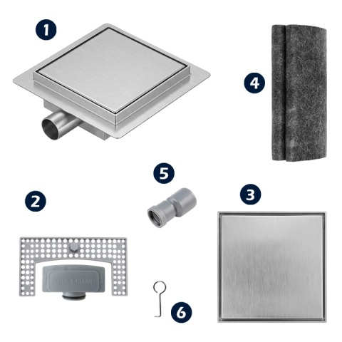 ODPŁYW LINIOWY 15x15 KWADRATOWY INOX NISKI SYFON WYSOKA PRZEPUSTOWOŚĆ DL06 FIX