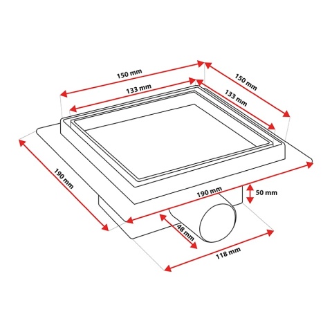 ODPŁYW LINIOWY 15x15 KWADRATOWY INOX NISKI SYFON WYSOKA PRZEPUSTOWOŚĆ DL06 FIX