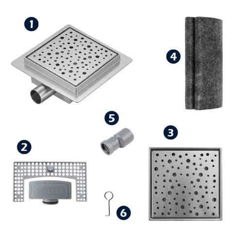 ODPŁYW LINIOWY 15x15 KWADRATOWY INOX NISKI SYFON WYSOKA PRZEPUSTOWOŚĆ DL06 WAVE