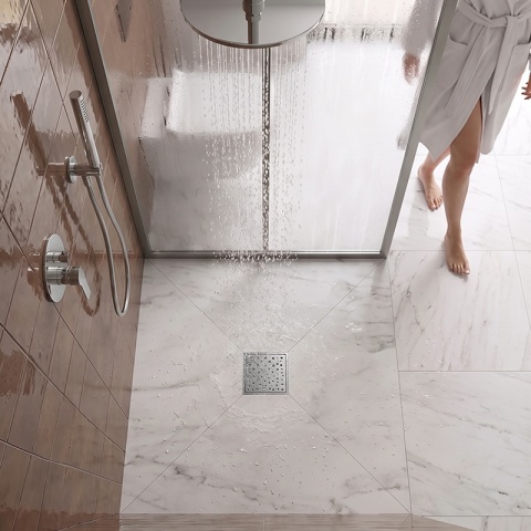 ODPŁYW LINIOWY 15x15 KWADRATOWY INOX NISKI SYFON WYSOKA PRZEPUSTOWOŚĆ DL06 WAVE
