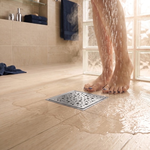 ODPŁYW LINIOWY 15x15 KWADRATOWY INOX NISKI SYFON WYSOKA PRZEPUSTOWOŚĆ DL06 WAVE
