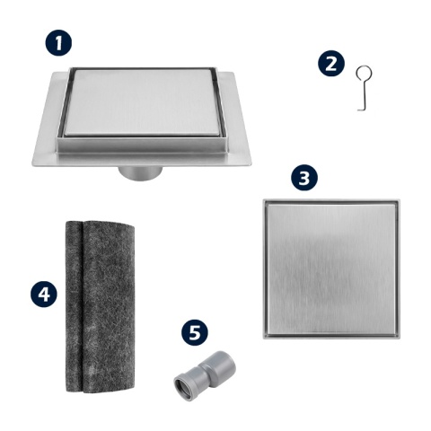 ODPŁYW LINIOWY 15x15 KWADRATOWY INOX NISKI SYFON WYSOKA PRZEPUSTOWOŚĆ DL08 FIX