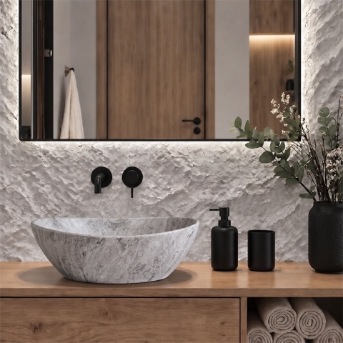 UMYWALKA NABLATOWA CERAMICZNA OWALNA LUMO-MAR2-405 SZARY MARMUR MAT 40x33 CM
