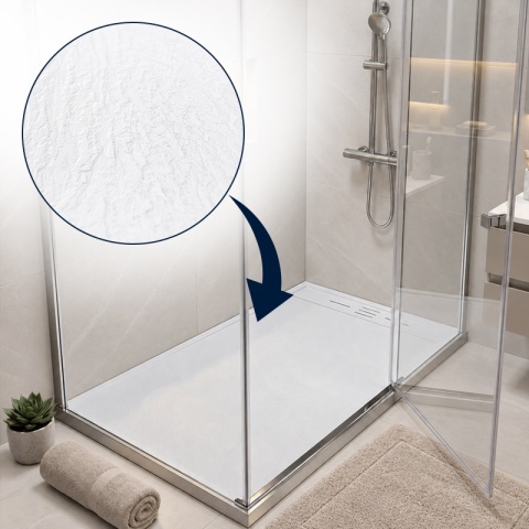 BRODZIK PRYSZNICOWY PROSTOKĄTNY 150x80 CM NISKI BIAŁY STRUKTURA KAMIENIA MAT DEKO