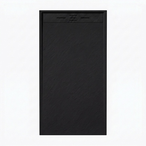 BRODZIK PRYSZNICOWY PROSTOKĄTNY 150x80 CM NISKI CZARNY STRUKTURA KAMIENIA MAT DEKO