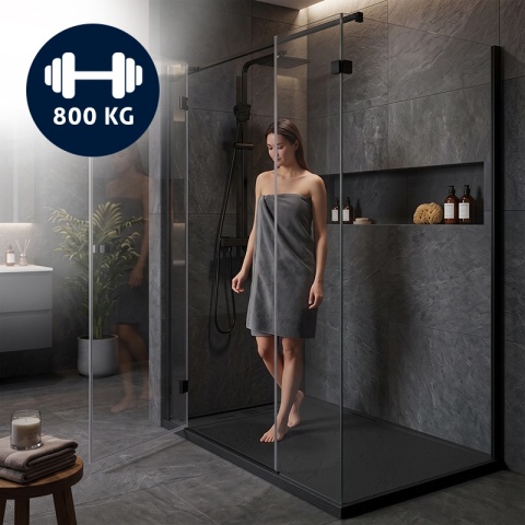 BRODZIK PRYSZNICOWY PROSTOKĄTNY 150x80 CM NISKI CZARNY STRUKTURA KAMIENIA MAT DEKO