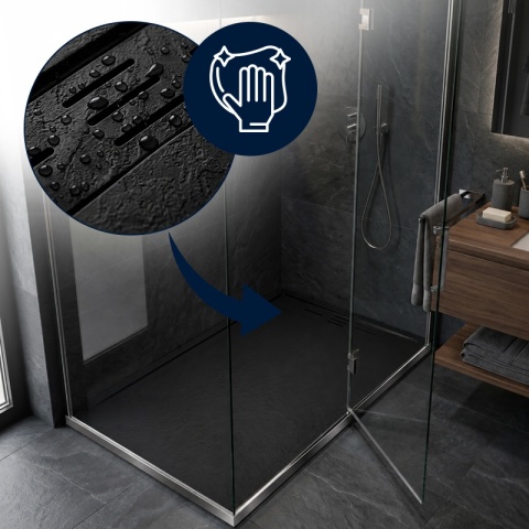 BRODZIK PRYSZNICOWY PROSTOKĄTNY 150x90 CM NISKI CZARNY STRUKTURA KAMIENIA MAT DEKO