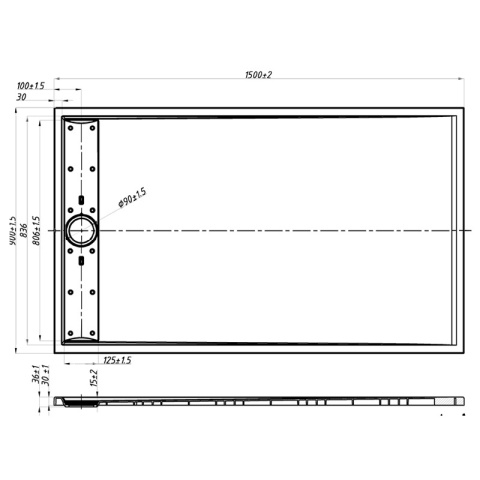 BRODZIK PRYSZNICOWY PROSTOKĄTNY 150x90 CM NISKI CZARNY STRUKTURA KAMIENIA MAT DEKO