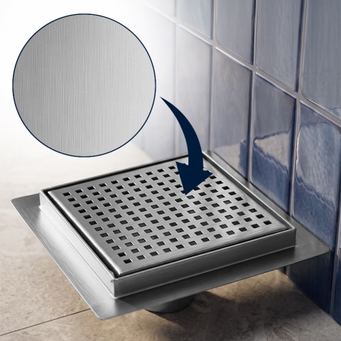 ODPŁYW LINIOWY 15x15 KWADRATOWY INOX NISKI SYFON WYSOKA PRZEPUSTOWOŚĆ DL08 QUBE