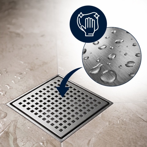 ODPŁYW LINIOWY 15x15 KWADRATOWY INOX NISKI SYFON WYSOKA PRZEPUSTOWOŚĆ DL08 QUBE