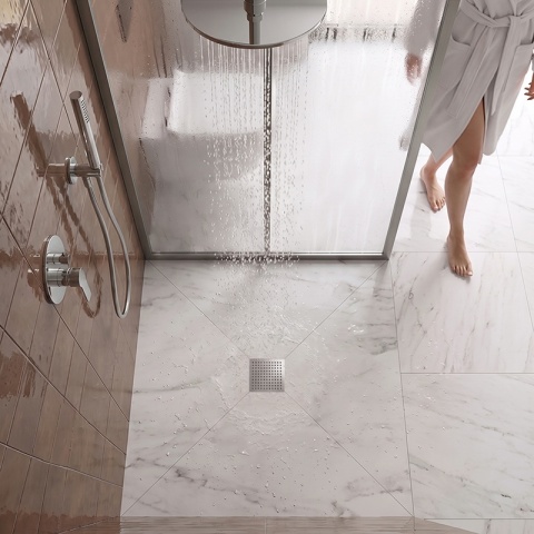 ODPŁYW LINIOWY 15x15 KWADRATOWY INOX NISKI SYFON WYSOKA PRZEPUSTOWOŚĆ DL08 QUBE