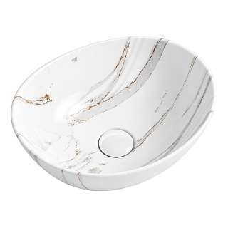 UMYWALKA NABLATOWA CERAMICZNA OWALNA LUMO-MAR1-405 BIAŁY MARMUR POŁYSK 40x33 CM