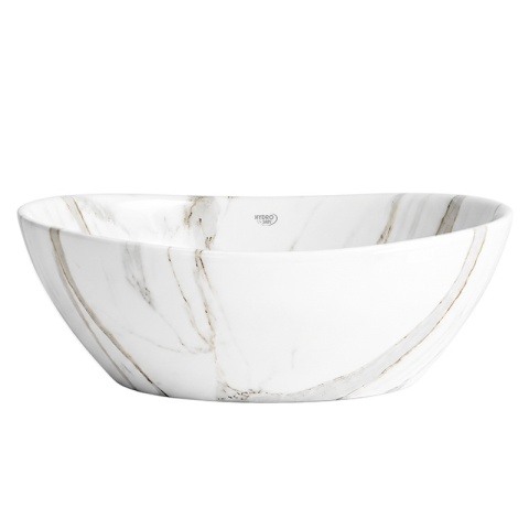 UMYWALKA NABLATOWA CERAMICZNA OWALNA LUMO-MAR1-405 BIAŁY MARMUR POŁYSK 40x33 CM