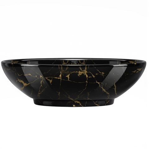 UMYWALKA NABLATOWA CERAMICZNA OWALNA LUMO-MAR4-530 CZARNY MARMUR POŁYSK 53x33 CM