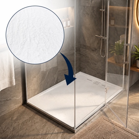 BRODZIK PRYSZNICOWY PROSTOKĄTNY 100x80 CM NISKI BIAŁY STRUKTURA KAMIENIA MAT DEKO