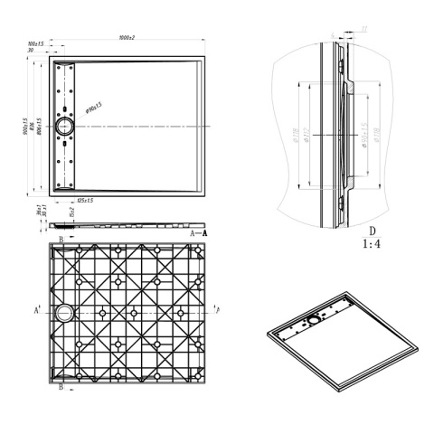 BRODZIK PRYSZNICOWY PROSTOKĄTNY 100x90 CM NISKI BIAŁY STRUKTURA KAMIENIA MAT DEKO