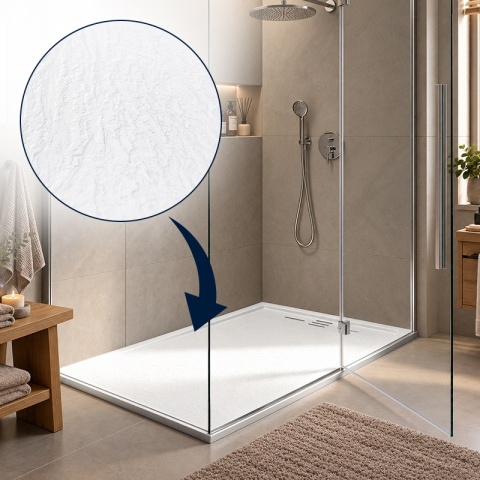 BRODZIK PRYSZNICOWY PROSTOKĄTNY 120x80 CM NISKI BIAŁY STRUKTURA KAMIENIA MAT DEKO