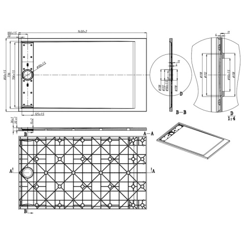 BRODZIK PRYSZNICOWY PROSTOKĄTNY 140x80 CM NISKI BIAŁY STRUKTURA KAMIENIA MAT DEKO