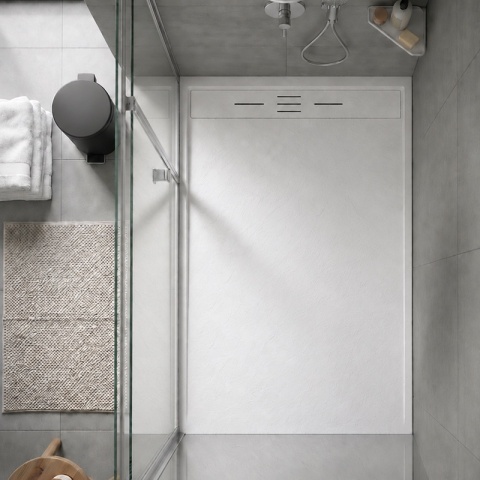 BRODZIK PRYSZNICOWY PROSTOKĄTNY 150x80 CM NISKI BIAŁY STRUKTURA KAMIENIA MAT DEKO