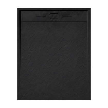 BRODZIK PRYSZNICOWY PROSTOKĄTNY 100x80 CM NISKI CZARNY STRUKTURA KAMIENIA MAT DEKO