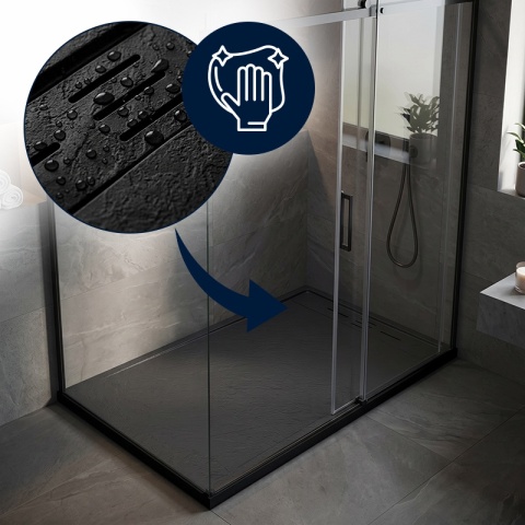 BRODZIK PRYSZNICOWY PROSTOKĄTNY 120x80 CM NISKI CZARNY STRUKTURA KAMIENIA MAT DEKO