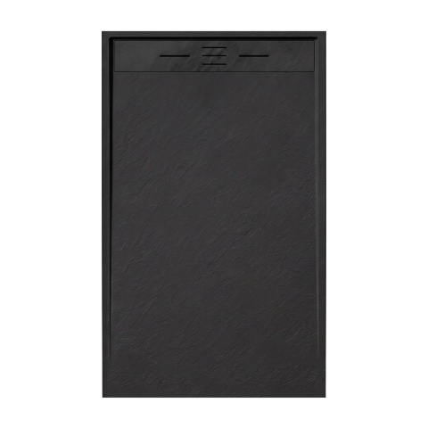 BRODZIK PRYSZNICOWY PROSTOKĄTNY 130x80 CM NISKI CZARNY STRUKTURA KAMIENIA MAT DEKO
