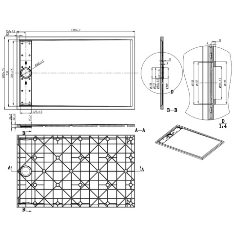 BRODZIK PRYSZNICOWY PROSTOKĄTNY 130x80 CM NISKI CZARNY STRUKTURA KAMIENIA MAT DEKO