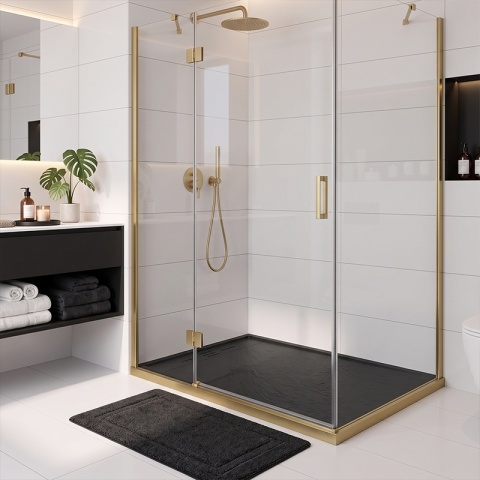 BRODZIK PRYSZNICOWY PROSTOKĄTNY 130x80 CM NISKI CZARNY STRUKTURA KAMIENIA MAT DEKO