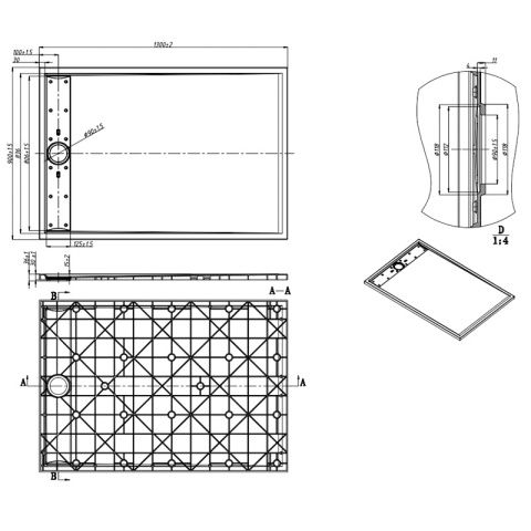 BRODZIK PRYSZNICOWY PROSTOKĄTNY 130x90 CM NISKI CZARNY STRUKTURA KAMIENIA MAT DEKO