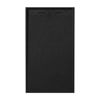 BRODZIK PRYSZNICOWY PROSTOKĄTNY 140x80 CM NISKI CZARNY STRUKTURA KAMIENIA MAT DEKO