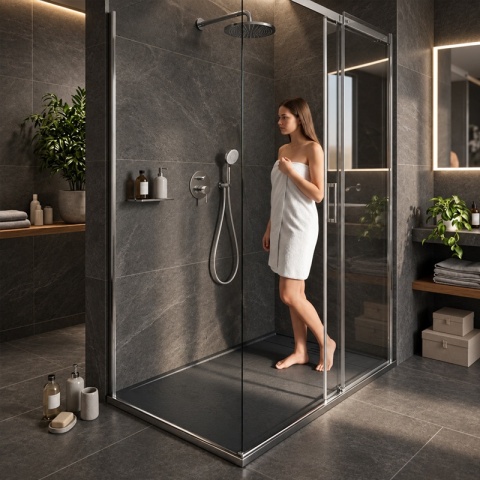 BRODZIK PRYSZNICOWY PROSTOKĄTNY 140x80 CM NISKI CZARNY STRUKTURA KAMIENIA MAT DEKO
