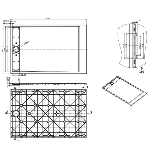 BRODZIK PRYSZNICOWY PROSTOKĄTNY 140x90 CM NISKI CZARNY STRUKTURA KAMIENIA MAT DEKO