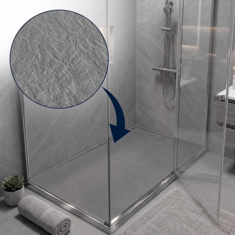 BRODZIK PRYSZNICOWY PROSTOKĄTNY 140x80 CM NISKI SZARY STRUKTURA KAMIENIA MAT DEKO
