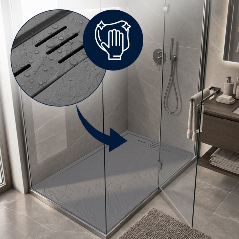 BRODZIK PRYSZNICOWY PROSTOKĄTNY 140x80 CM NISKI SZARY STRUKTURA KAMIENIA MAT DEKO