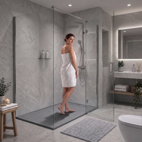 BRODZIK PRYSZNICOWY PROSTOKĄTNY 140x80 CM NISKI SZARY STRUKTURA KAMIENIA MAT DEKO
