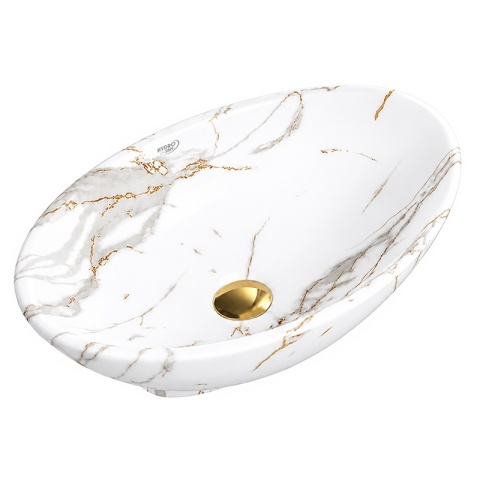 UMYWALKA NABLATOWA CERAMICZNA OWALNA LUMO-MAR1-530 BIAŁY MARMUR MAT 53x33 CM
