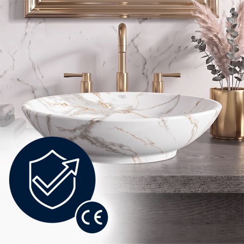 UMYWALKA NABLATOWA CERAMICZNA OWALNA LUMO-MAR1-530 BIAŁY MARMUR MAT 53x33 CM