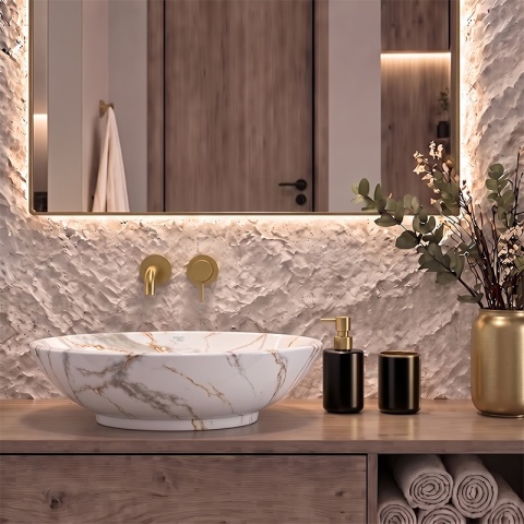 UMYWALKA NABLATOWA CERAMICZNA OWALNA LUMO-MAR1-530 BIAŁY MARMUR MAT 53x33 CM