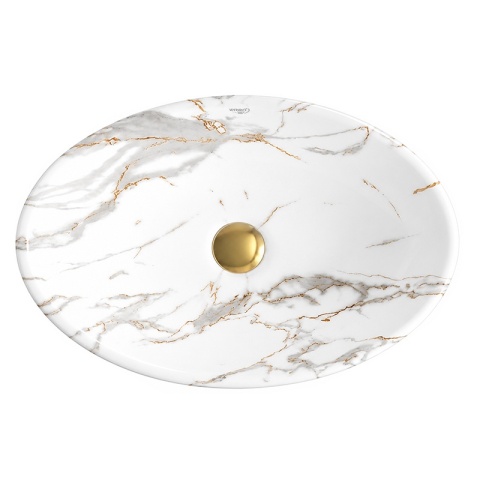 UMYWALKA NABLATOWA CERAMICZNA OWALNA LUMO-MAR1-530 BIAŁY MARMUR MAT 53x33 CM