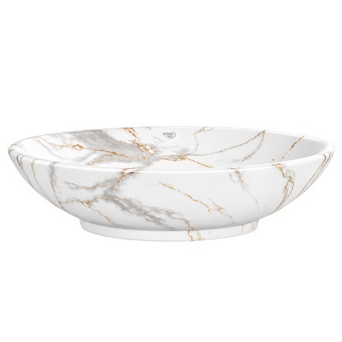 UMYWALKA NABLATOWA CERAMICZNA OWALNA LUMO-MAR1-530 BIAŁY MARMUR MAT 53x33 CM