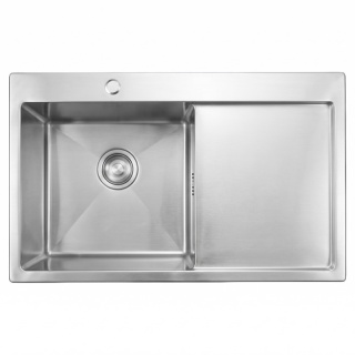 ZLEW KUCHENNY ZLEWOZMYWAK JEDNOKOMOROWY Z OCIEKACZEM STALOWY INOX MILOS-CH-78X48 DOZOWNIK SYFON UCHWYTY