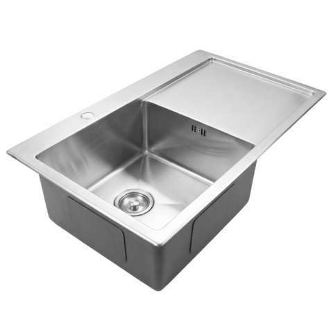 ZLEW KUCHENNY ZLEWOZMYWAK JEDNOKOMOROWY Z OCIEKACZEM STALOWY INOX MILOS-CH-78X48 DOZOWNIK SYFON UCHWYTY
