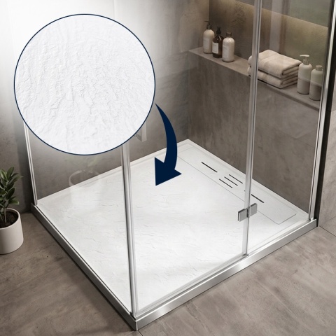 BRODZIK PRYSZNICOWY KWADRATOWY 100x100 CM NISKI BIAŁY STRUKTURA KAMIENIA MAT DEKO