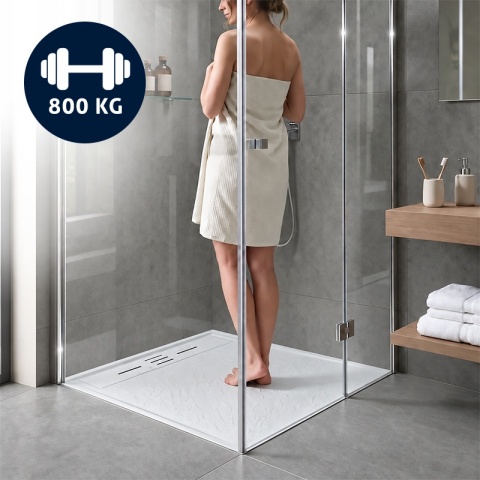BRODZIK PRYSZNICOWY KWADRATOWY 100x100 CM NISKI BIAŁY STRUKTURA KAMIENIA MAT DEKO