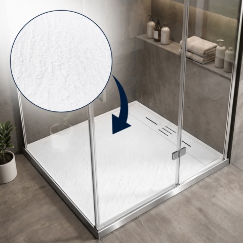 BRODZIK PRYSZNICOWY KWADRATOWY 80x80 CM NISKI BIAŁY STRUKTURA KAMIENIA MAT DEKO