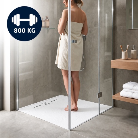 BRODZIK PRYSZNICOWY KWADRATOWY 90x90 CM NISKI BIAŁY STRUKTURA KAMIENIA MAT DEKO