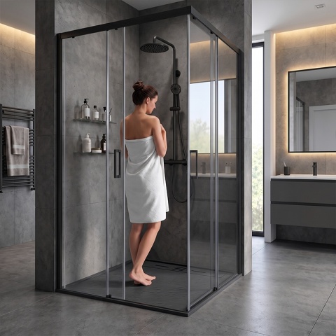 BRODZIK PRYSZNICOWY KWADRATOWY 100x100 CM NISKI CZARNY STRUKTURA KAMIENIA MAT DEKO